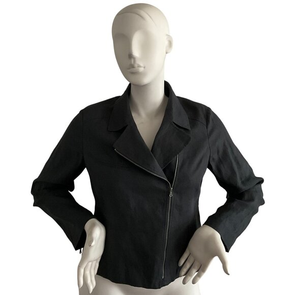 100% Linen Talbots Grace Fit Blazer Jacket Full Zip Long Sleeve Black 14P - Picture 1 of 9